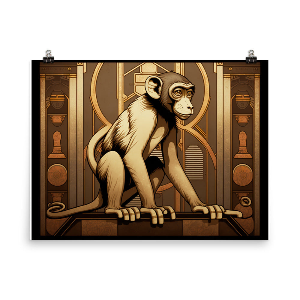 Monkey in art deco photo paper poster - Posterfy.AI