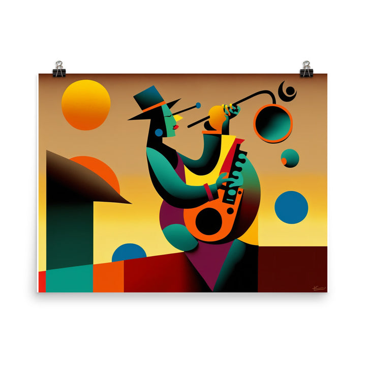 Saxophone player in simple abstract style photo paper poster - Posterfy.AI