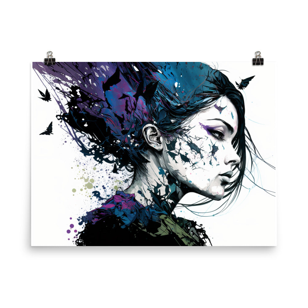 Contemplating girl in contemporary ornamental style photo paper poster - Posterfy.AI