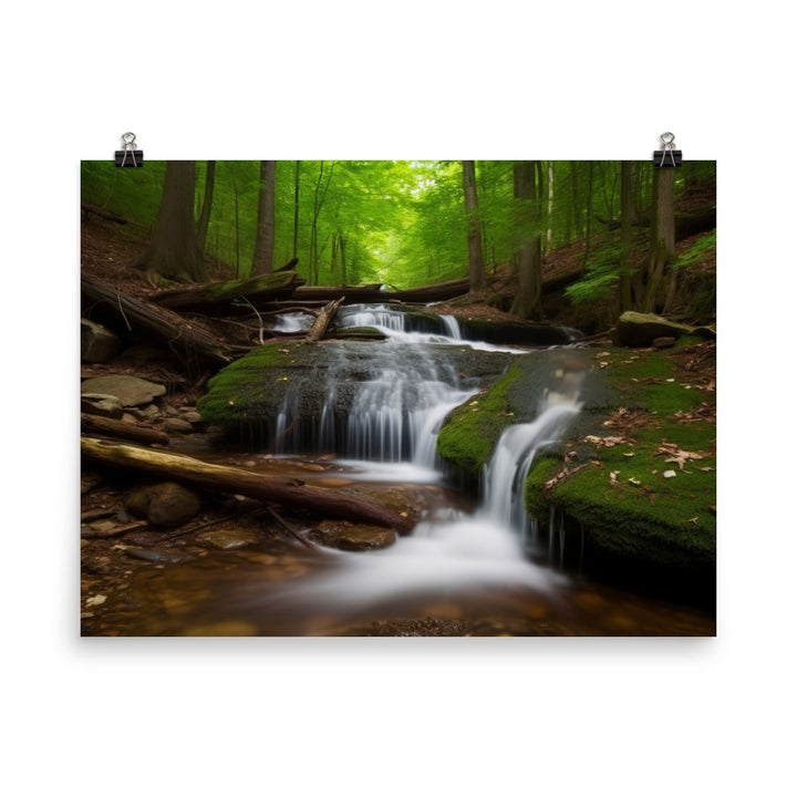 Majestic Waterfall in the Woods photo paper poster - Posterfy.AI