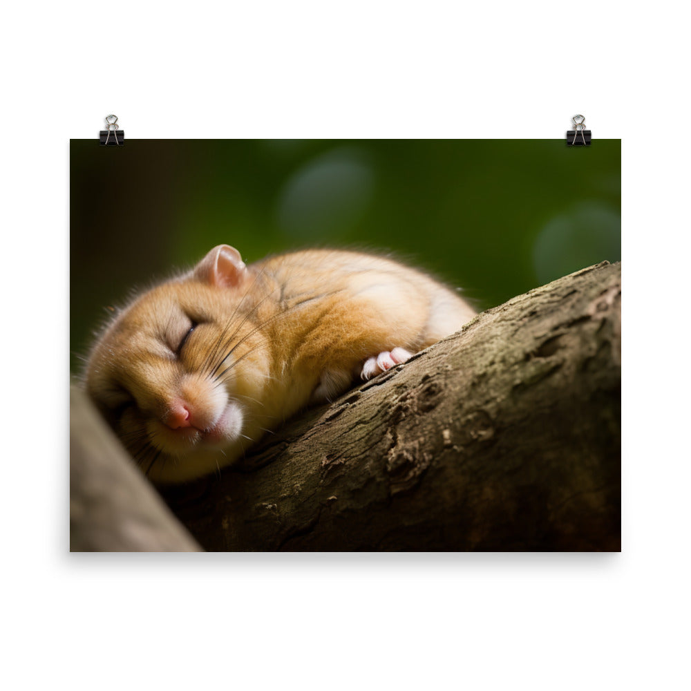 Sleepy Dormouse taking a nap in a tree photo paper poster - Posterfy.AI