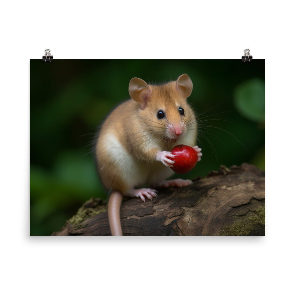 Feisty Dormouse nibbling on a nut photo paper poster - Posterfy.AI