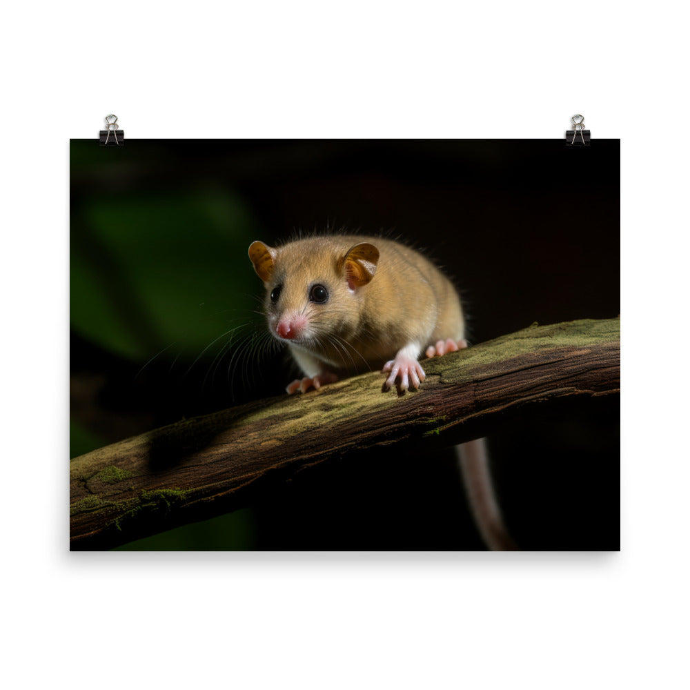 Energetic Dormouse playing on a branch photo paper poster - Posterfy.AI