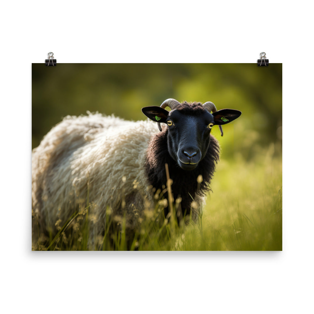Curious Suffolk Sheep Ewe in the Meadow photo paper poster - Posterfy.AI