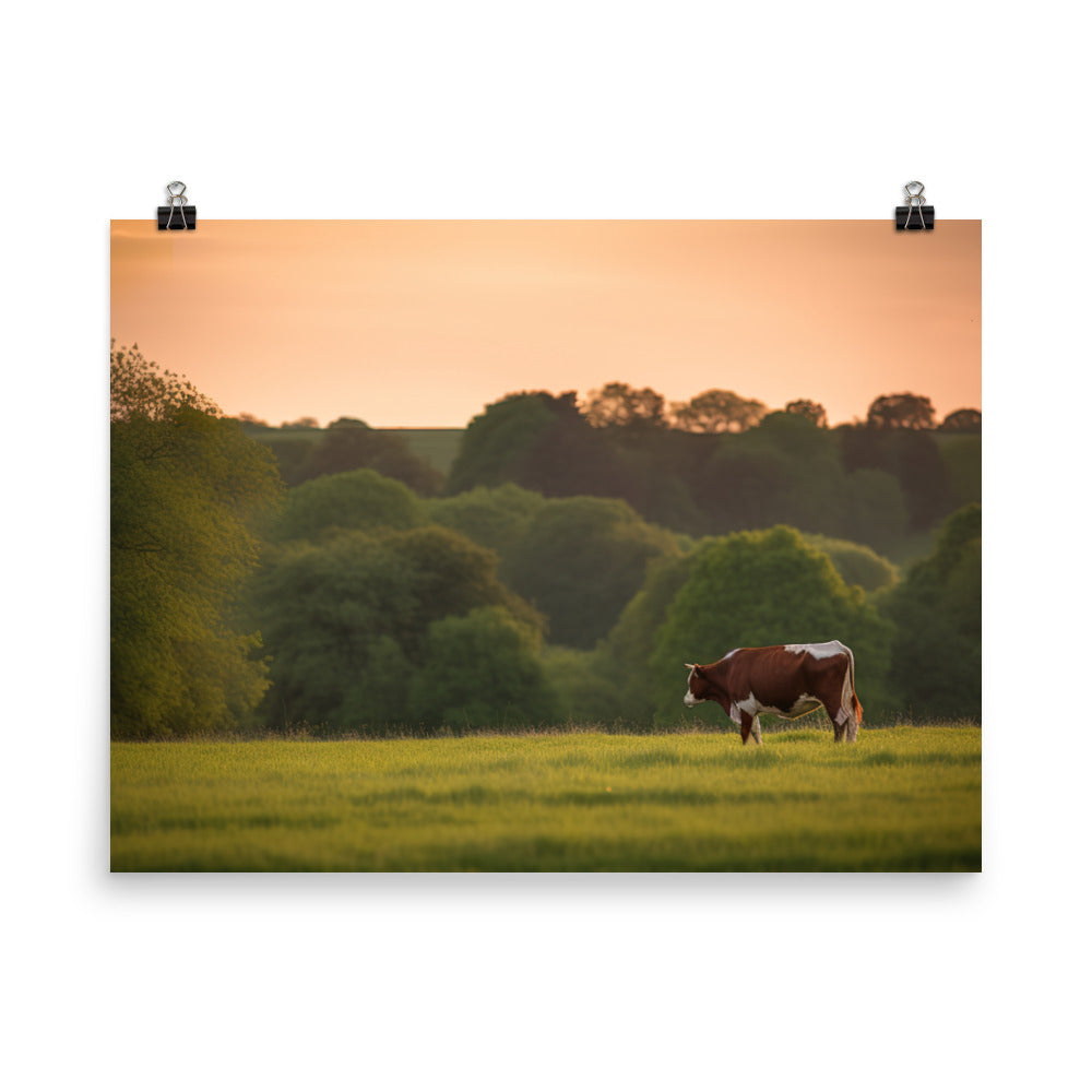 Hereford Cow grazing photo paper poster - Posterfy.AI