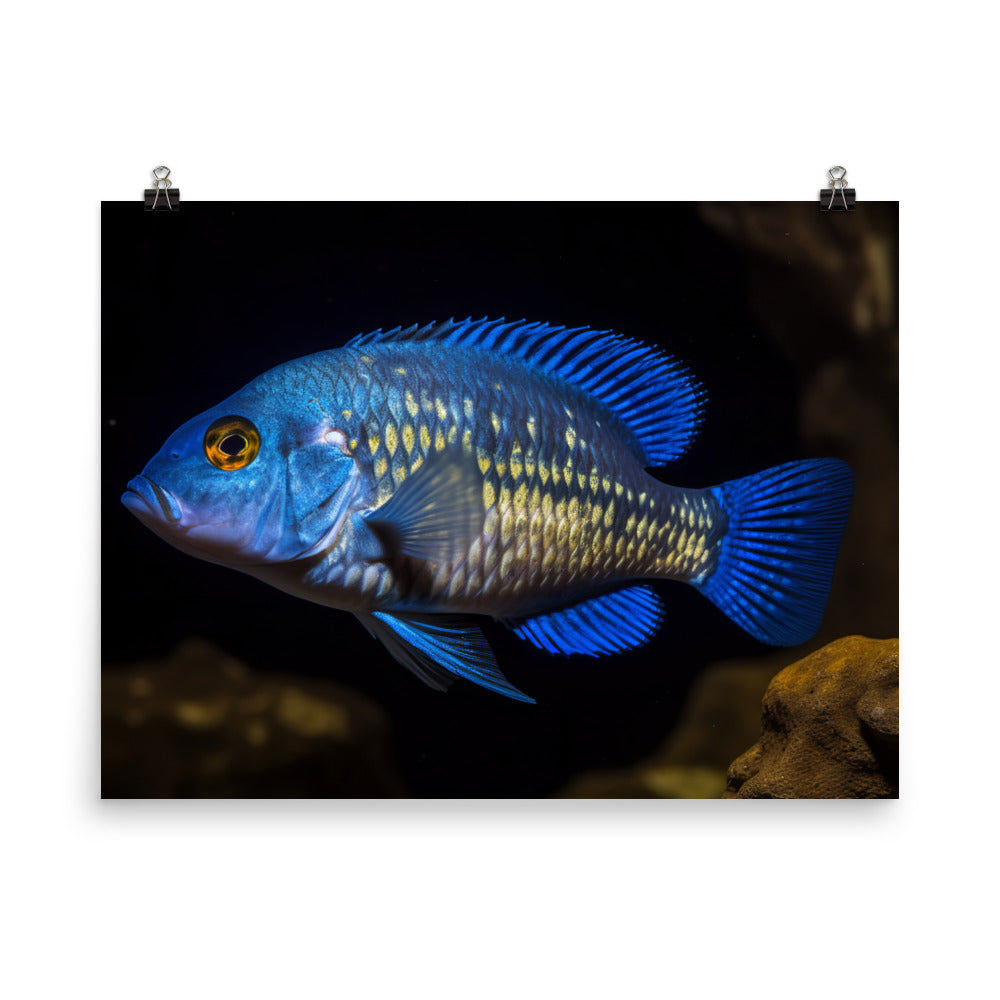 Striking African Cichlid with Electric Blue Coloring photo paper poster - Posterfy.AI