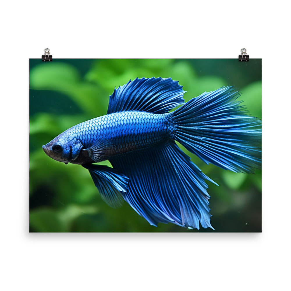 Magnificent Blue Betta Fish Photo paper poster - Posterfy.AI