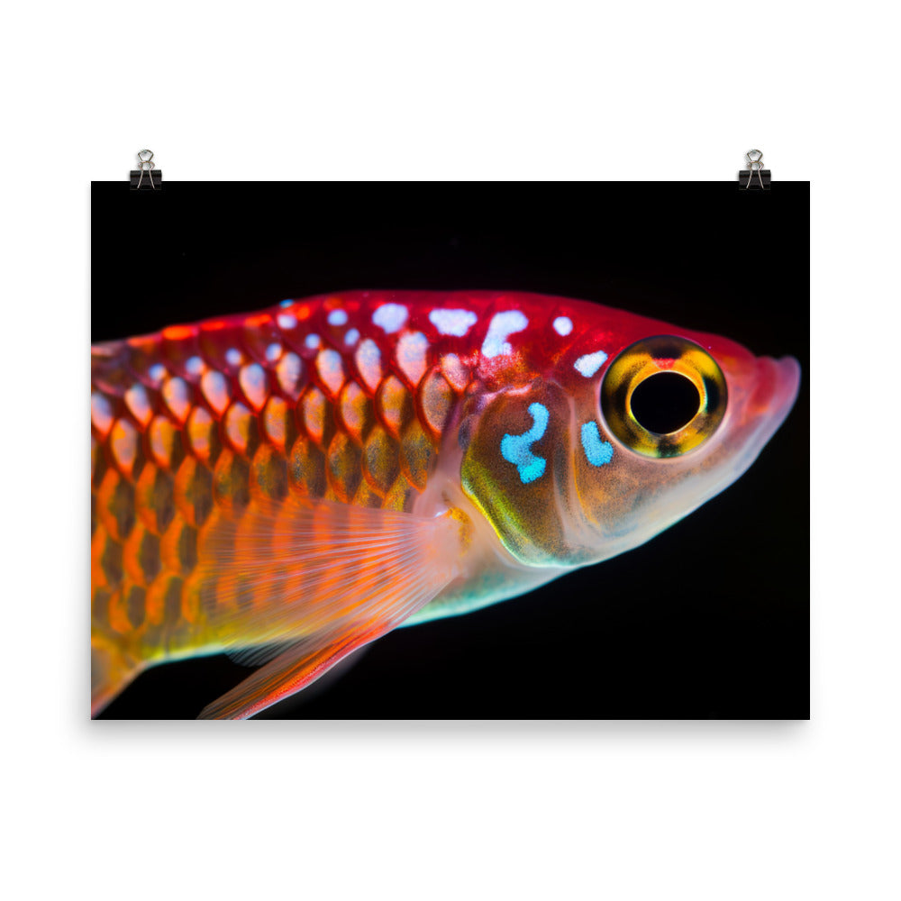 Close-Up of a Colorful Cherry Barb Fish Photo paper poster - Posterfy.AI