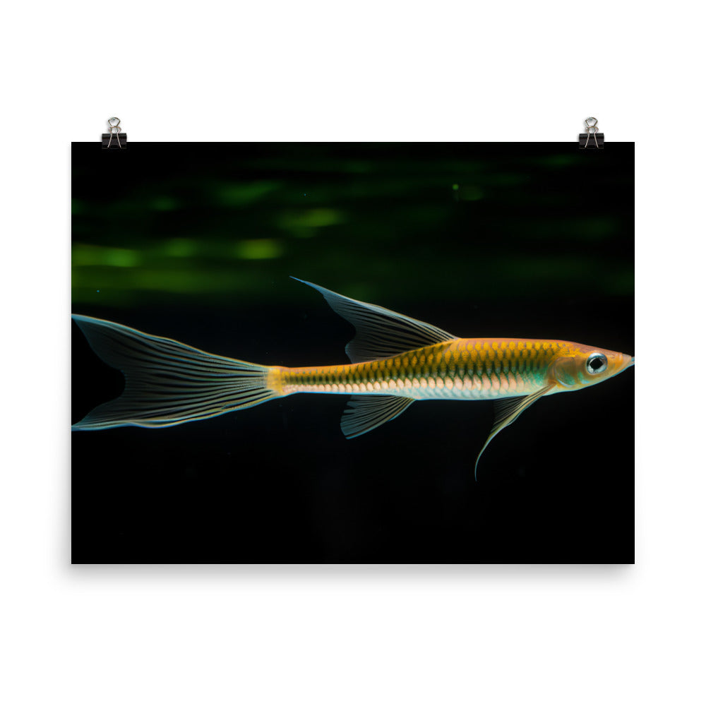 Graceful Swordtail Fish Gliding Through Aquatic Realm Photo paper poster - Posterfy.AI