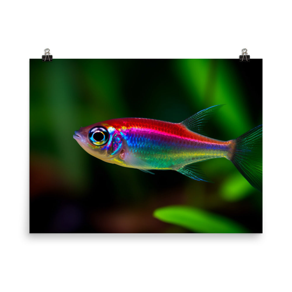 Glowing Neon Tetra in a Planted Aquarium Photo paper poster - Posterfy.AI