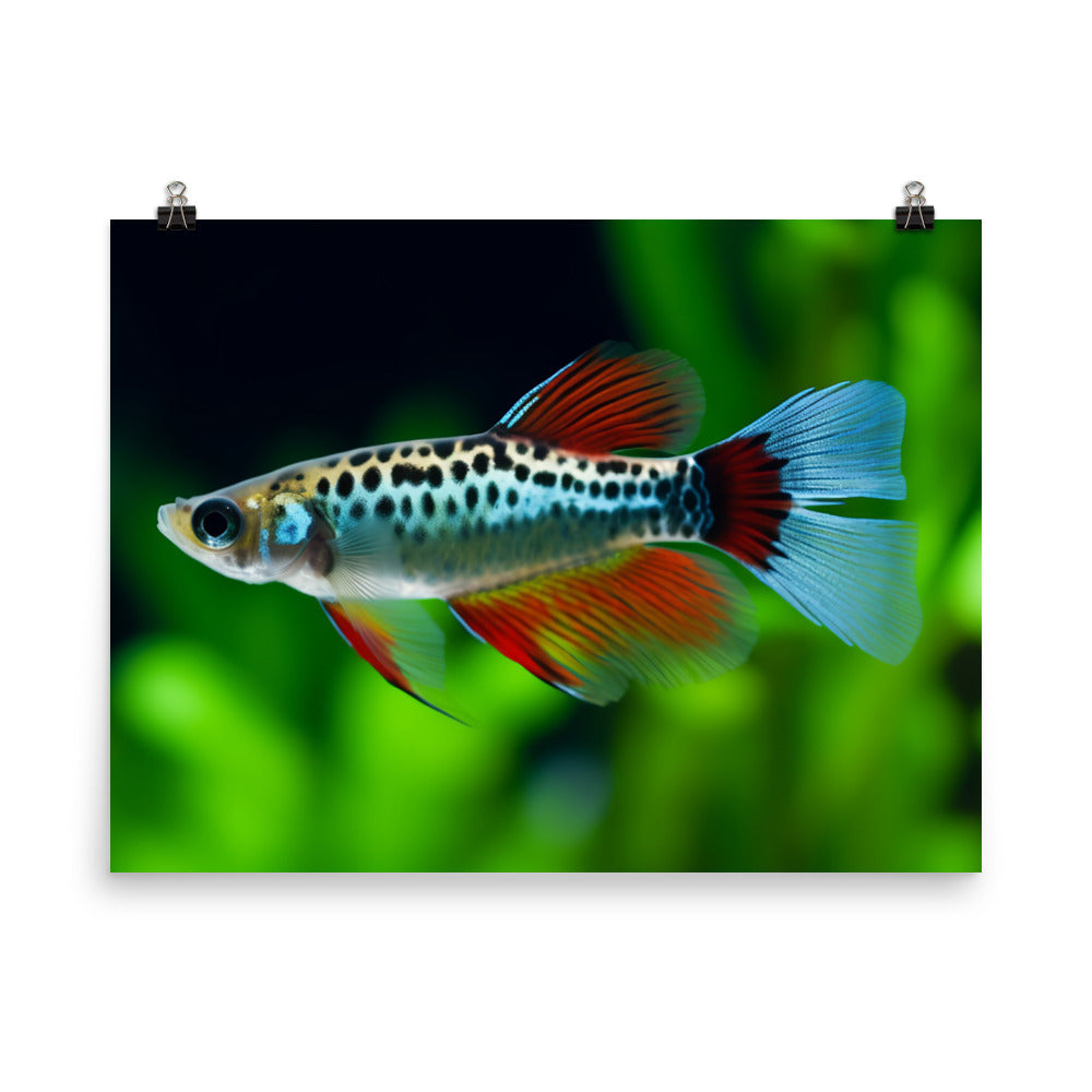 Colorful Male Guppy Swimming in Aquarium Photo paper poster - Posterfy.AI