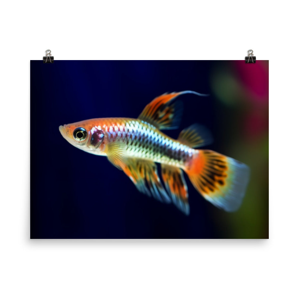 Colorful Male Guppy Swimming in Aquarium Photo paper poster - Posterfy.AI