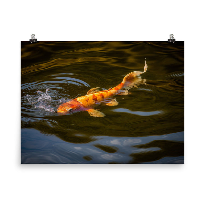 Golden Koi Swimming in Tranquil Pond  Photo paper poster - Posterfy.AI