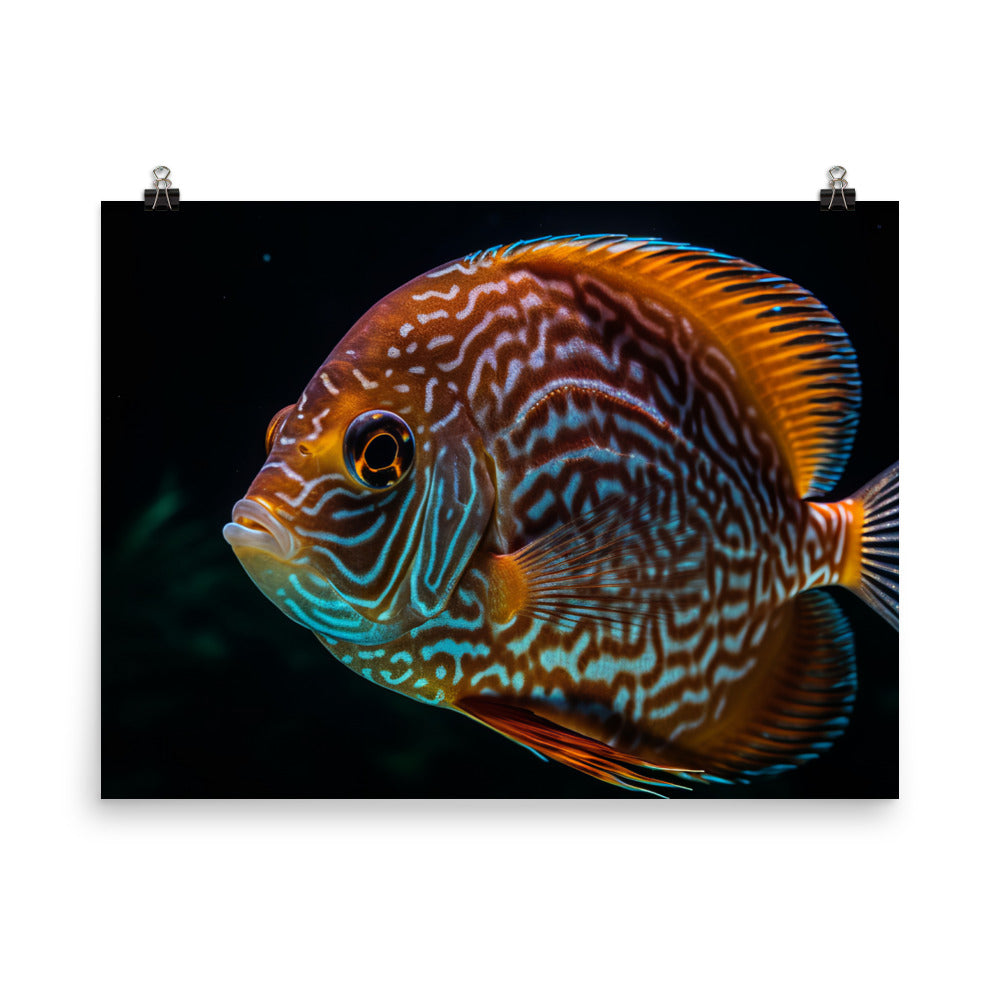 Majestic Discus Fish in Crystal Clear Waters Photo paper poster - Posterfy.AI