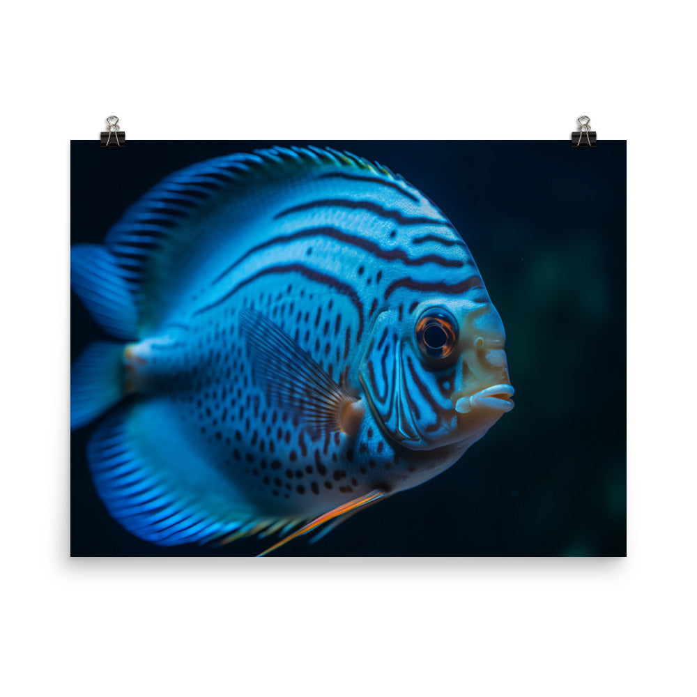 Captivating Discus Fish with a Striking Blue Hue Photo paper poster - Posterfy.AI