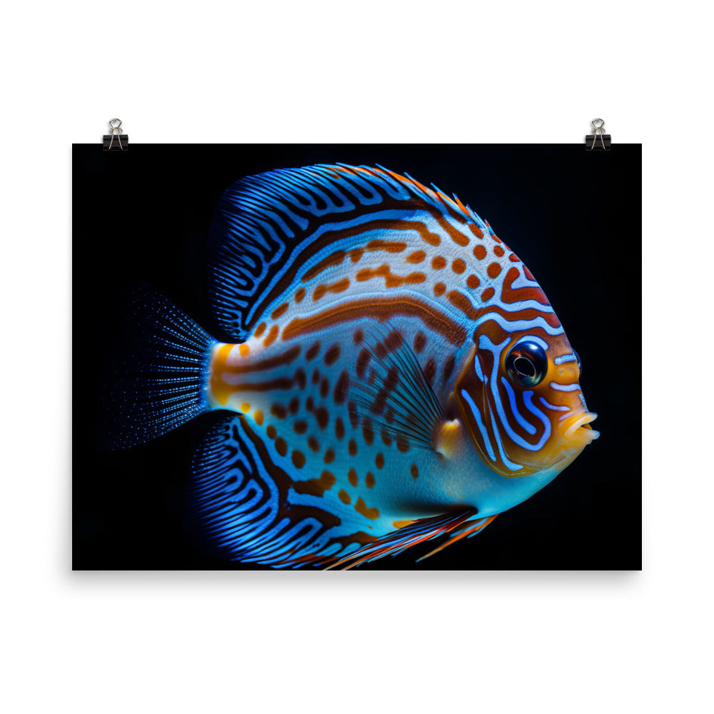 Captivating Discus Fish with a Striking Blue Hue Photo paper poster - Posterfy.AI