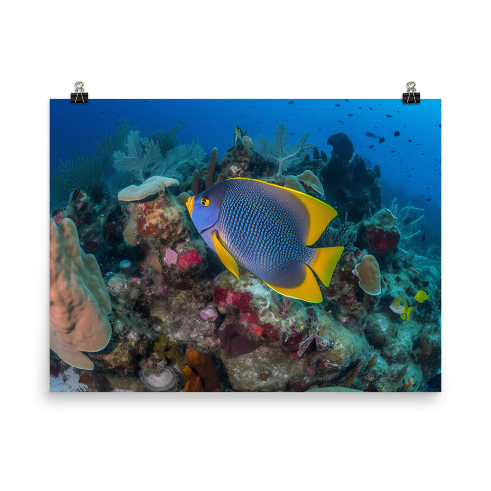 Elegant Angelfish in a Colorful Reef Photo paper poster - Posterfy.AI