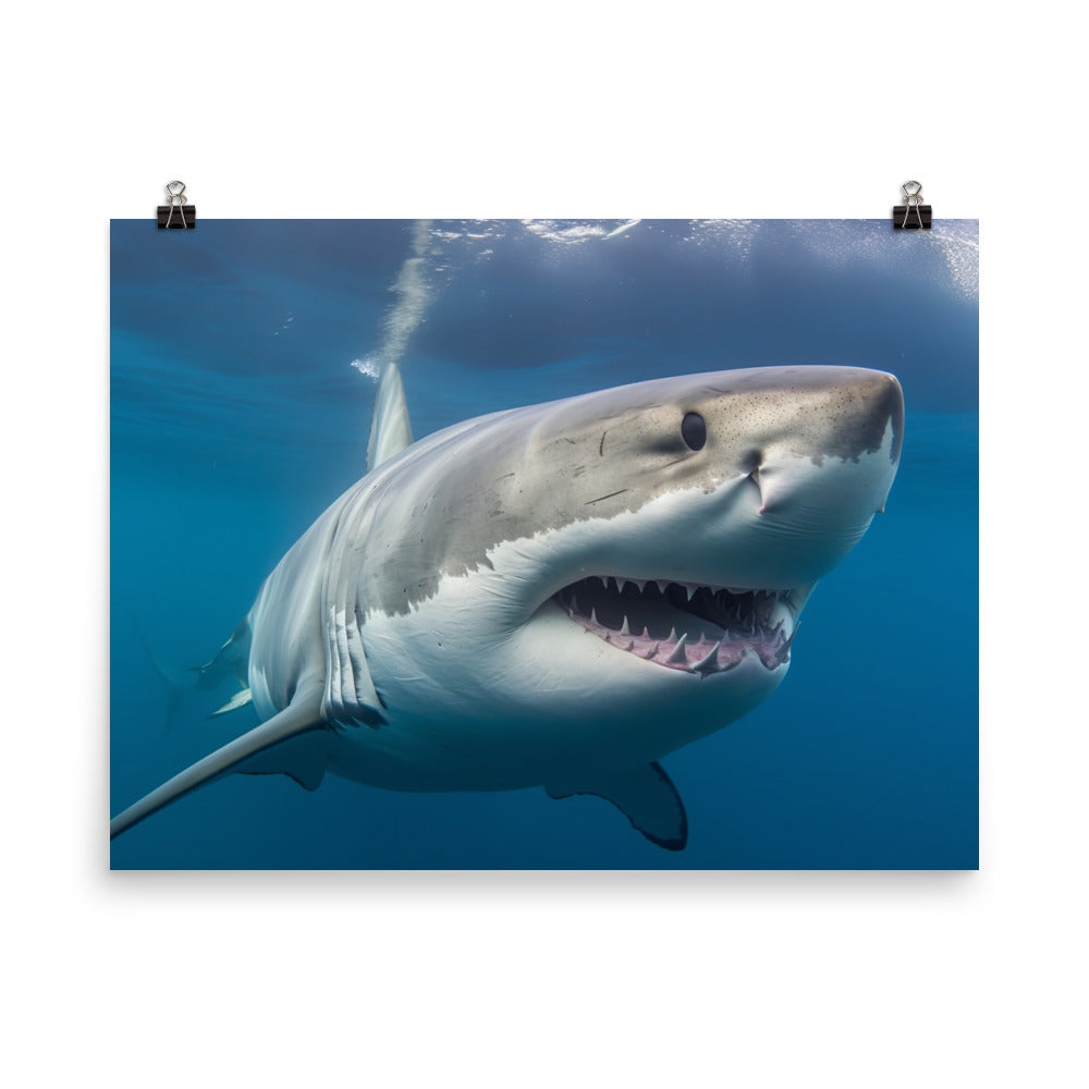 Face to Face Encounter with a Great White Shark Photo paper poster - Posterfy.AI