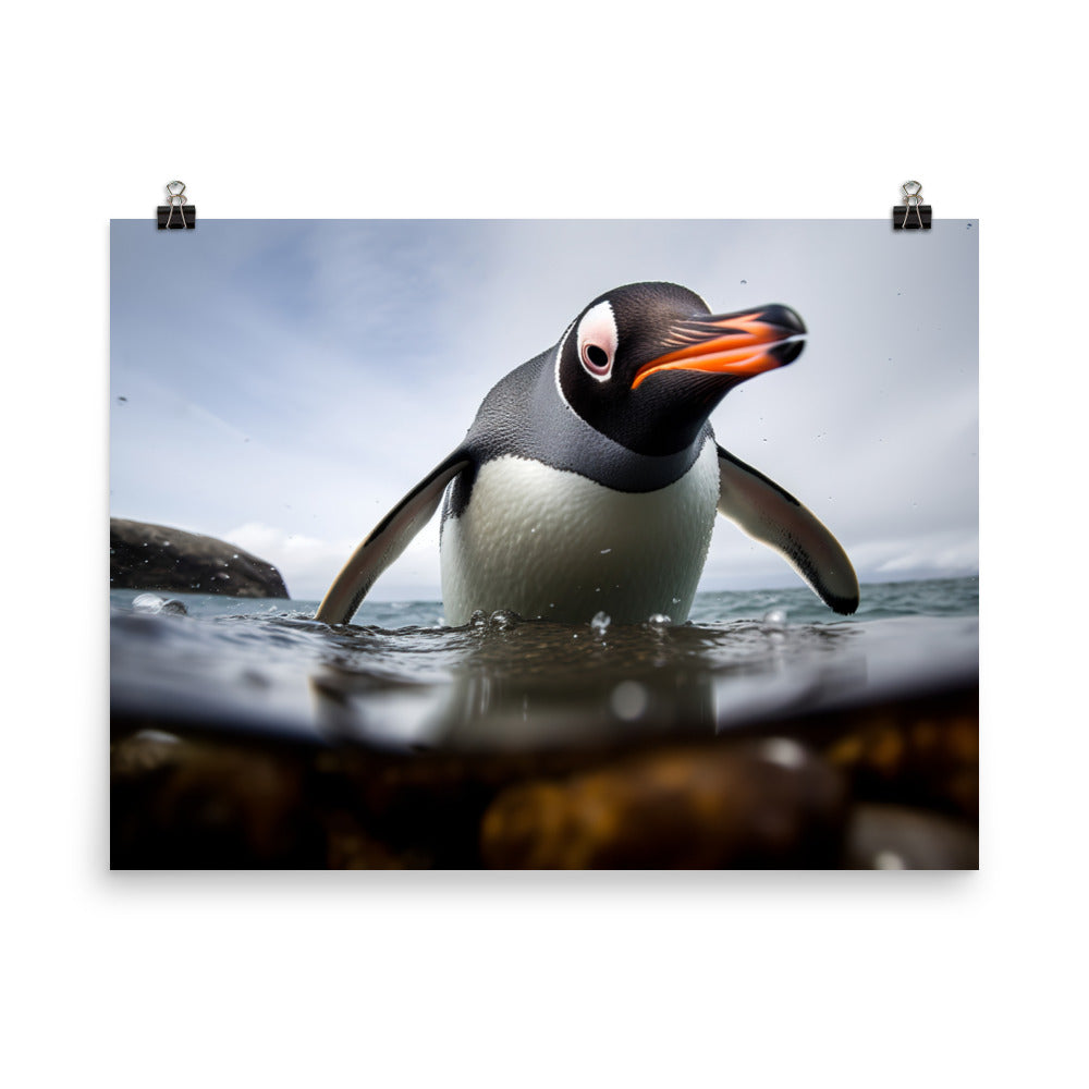 Curious Gentoo Penguin Photo paper poster - Posterfy.AI
