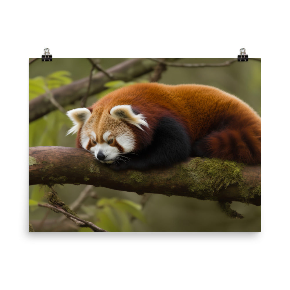 Sleepy Red Panda Taking a Nap on a Branch Photo paper poster - Posterfy.AI