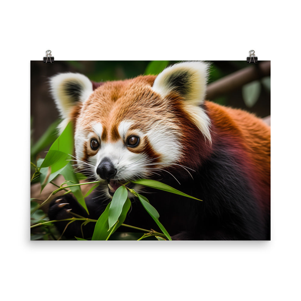 Red Panda Eating Bamboo Leaves Photo paper poster - Posterfy.AI
