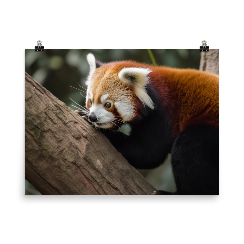 Red Panda Climbing on a Tree Trunk Photo paper poster - Posterfy.AI