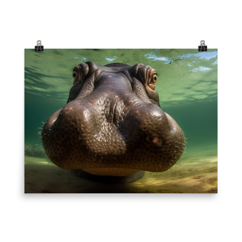 Underwater Hippopotamus Portrait Photo paper poster - Posterfy.AI