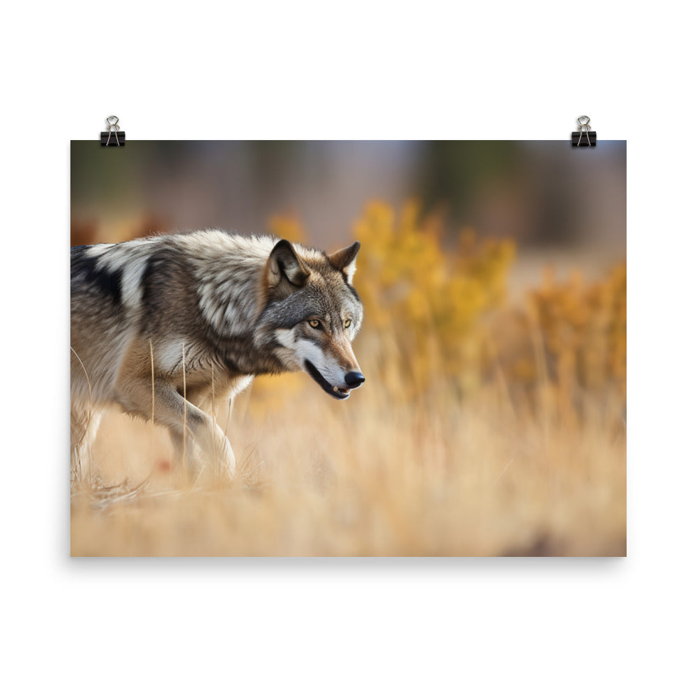 Majestic Gray Wolf Stalking Prey Photo paper poster - Posterfy.AI