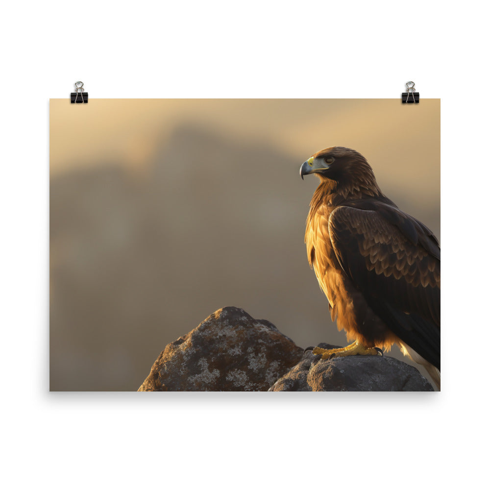 Majestic Golden Eagle perched on a rocky outcrop Photo paper poster - Posterfy.AI