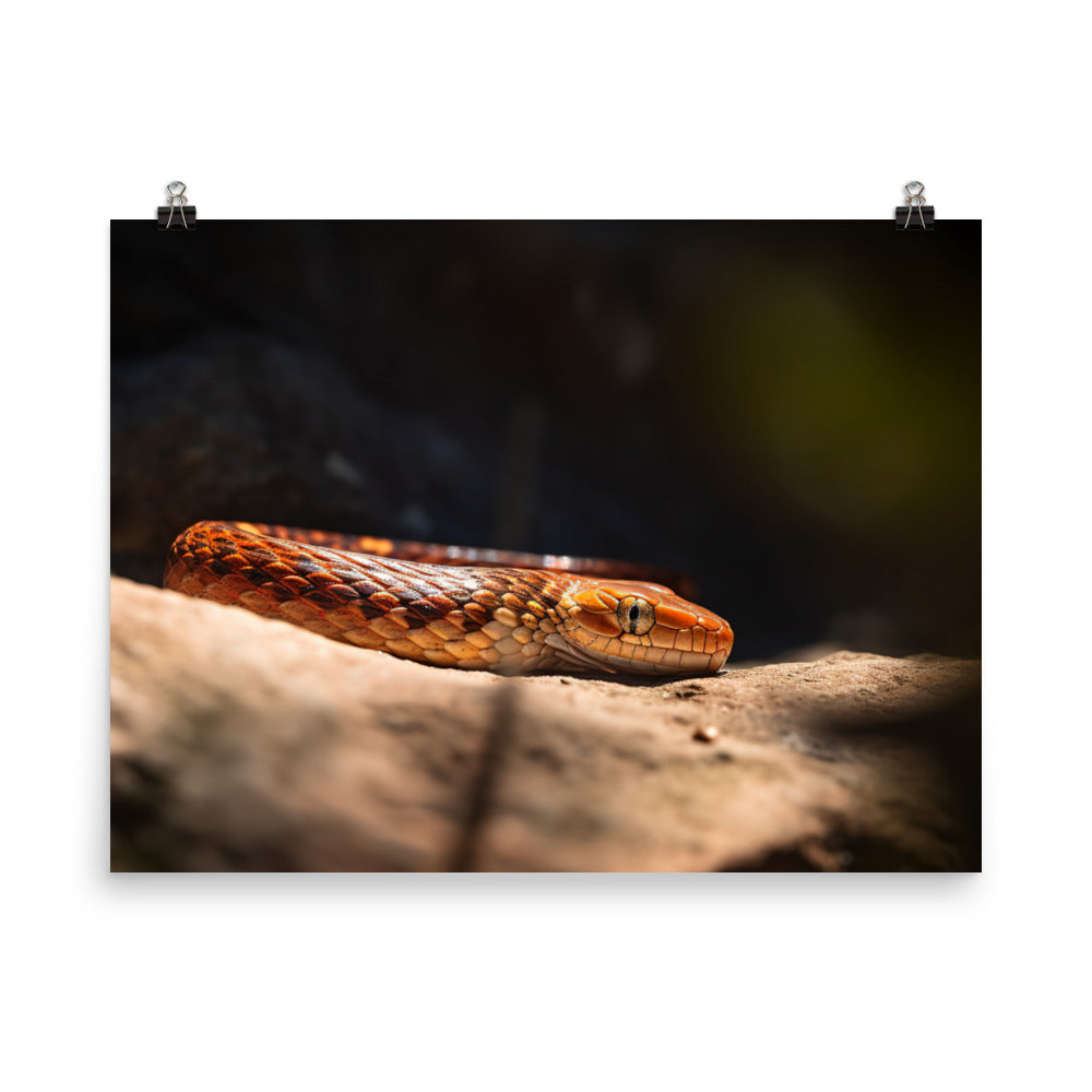 A corn snake basks on a rock in the sun photo paper poster - Posterfy.AI