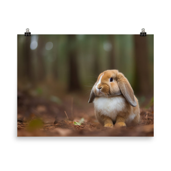 Serene Mini Lop Bunny in a Forest photo paper poster - Posterfy.AI