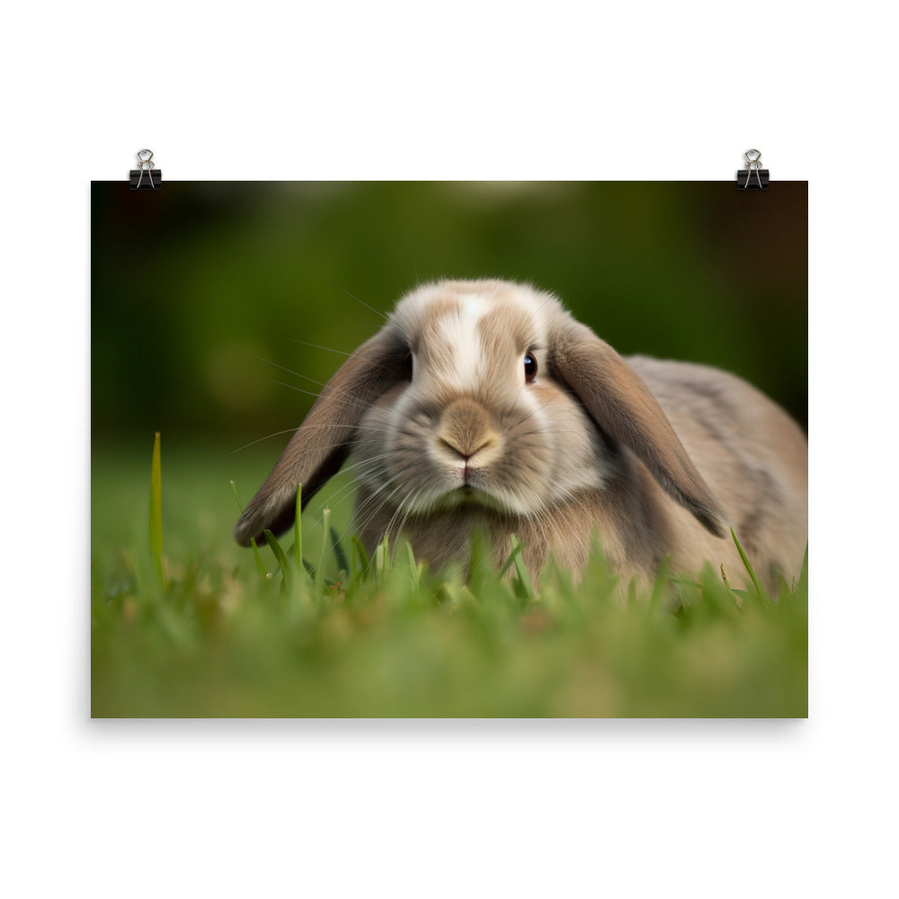 Holland Lop - Adorable and cuddly bunny in the grass photo paper poster - Posterfy.AI