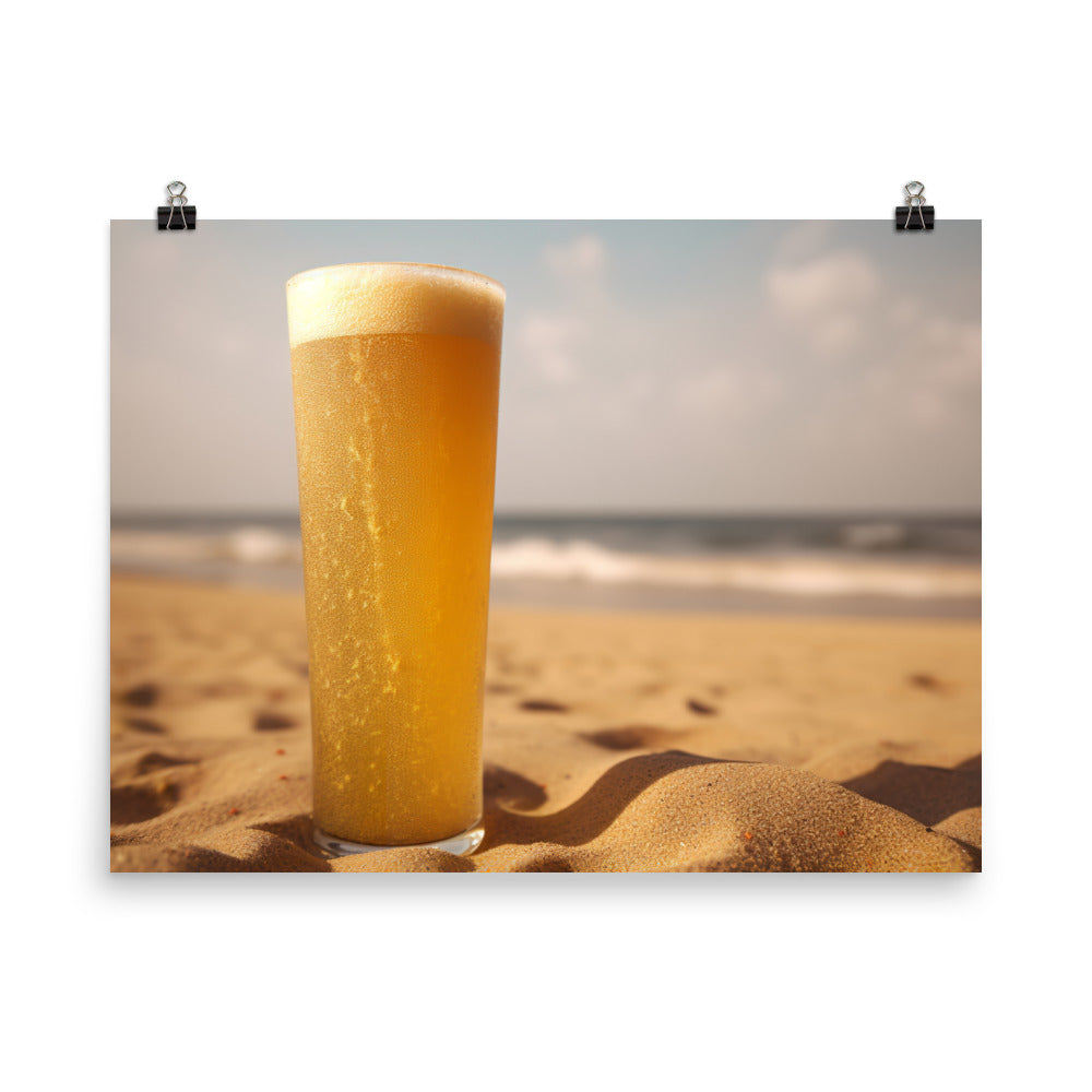 Icy Cold Wheat Beer on the Beach photo paper poster - Posterfy.AI