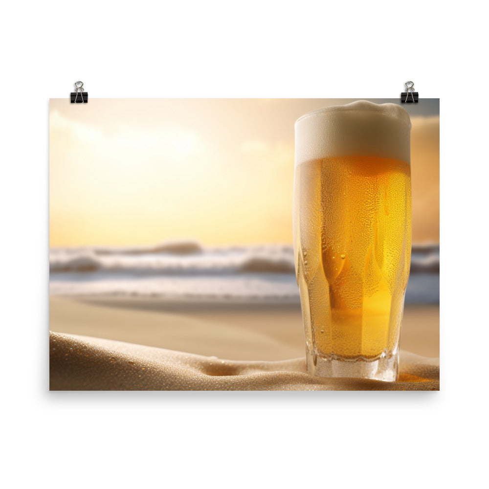 Icy Cold Wheat Beer on the Beach photo paper poster - Posterfy.AI