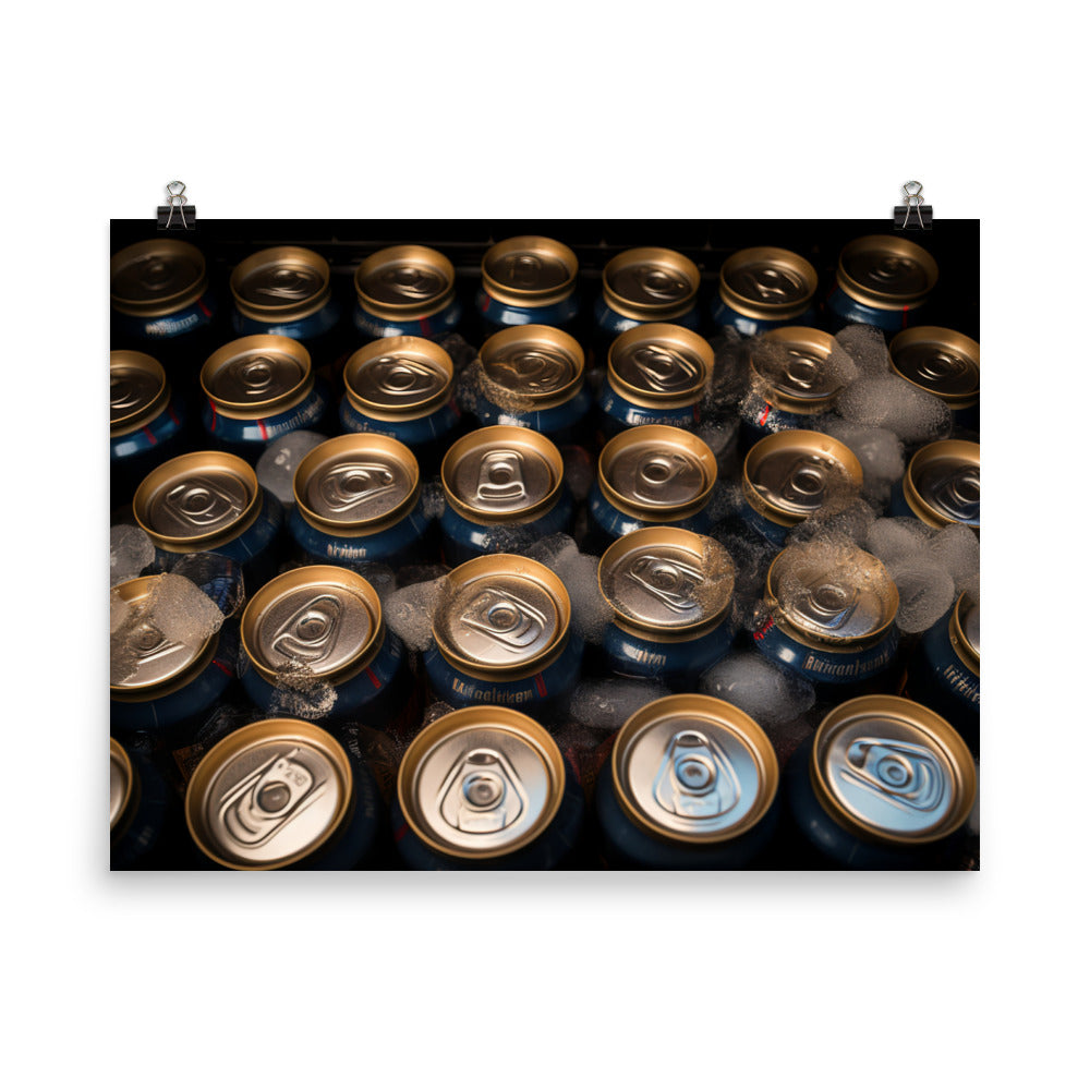 A collection of ice cold stout beer cans photo paper poster - Posterfy.AI