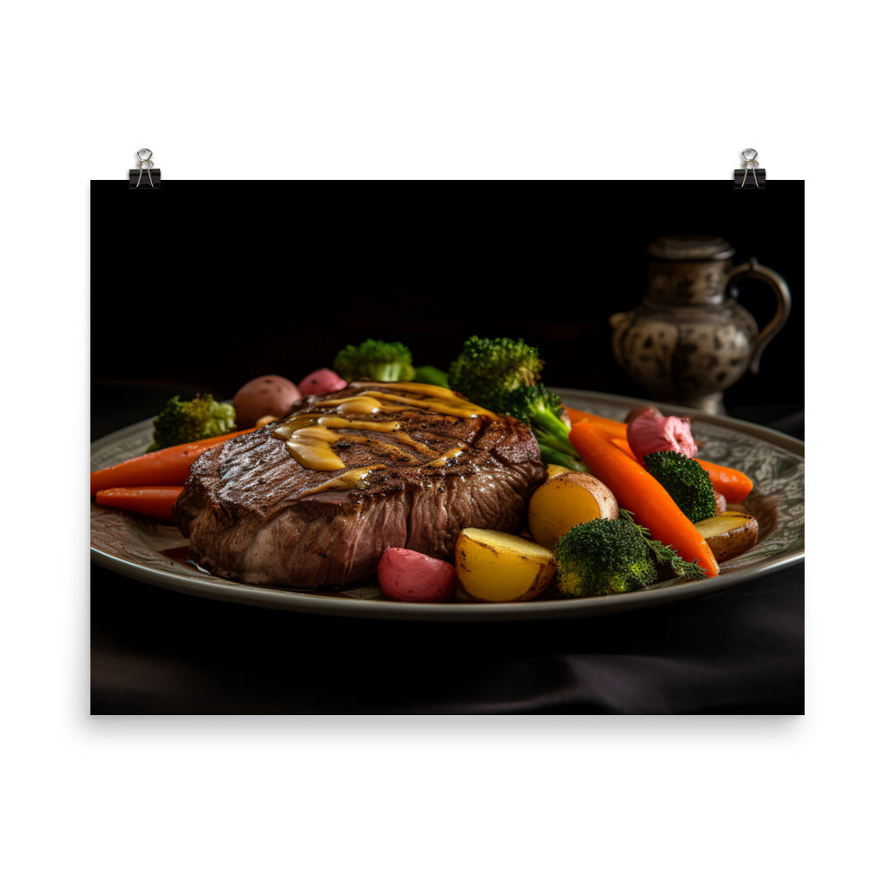 Tender Sirloin Steak with Roasted Vegetables photo paper poster - Posterfy.AI