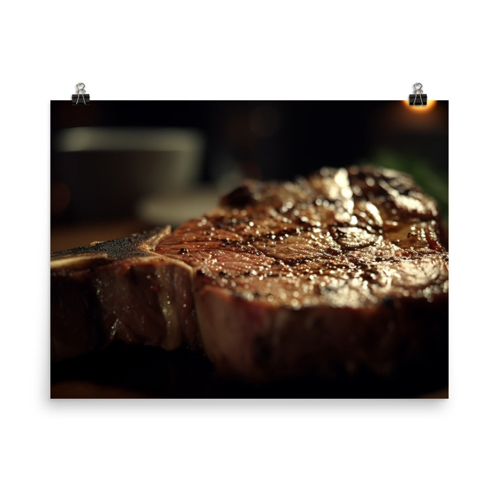 T-Bone Steak, Rare and Delicious photo paper poster - Posterfy.AI