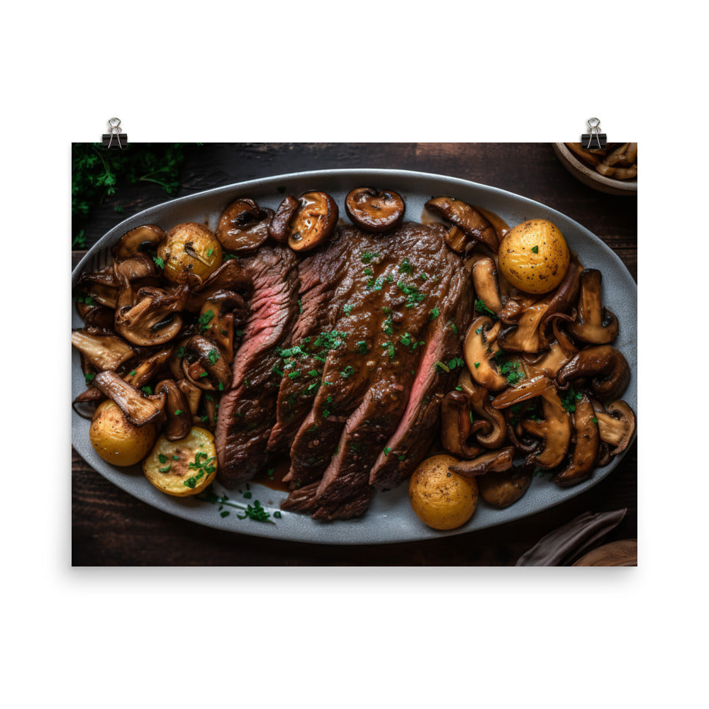 Skillet Seared Skirt Steak photo paper poster - Posterfy.AI