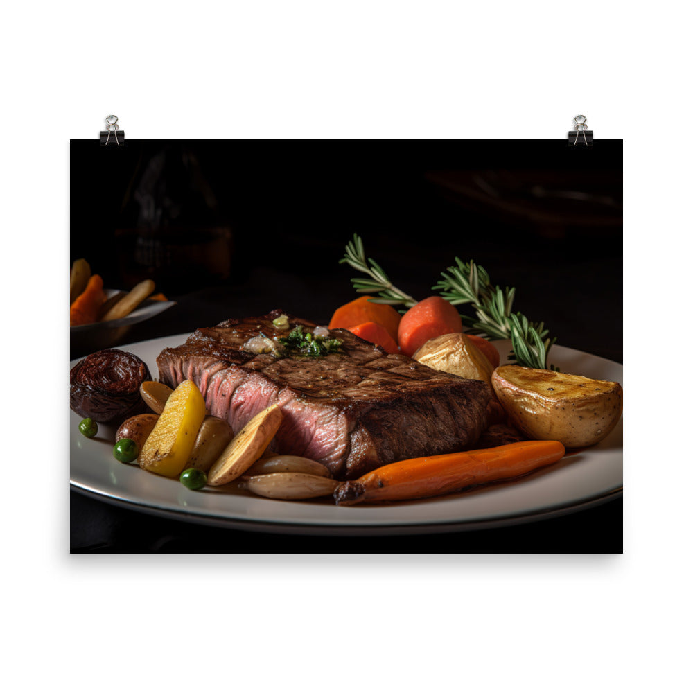 New York Strip Steak with Roasted Vegetables photo paper poster - Posterfy.AI