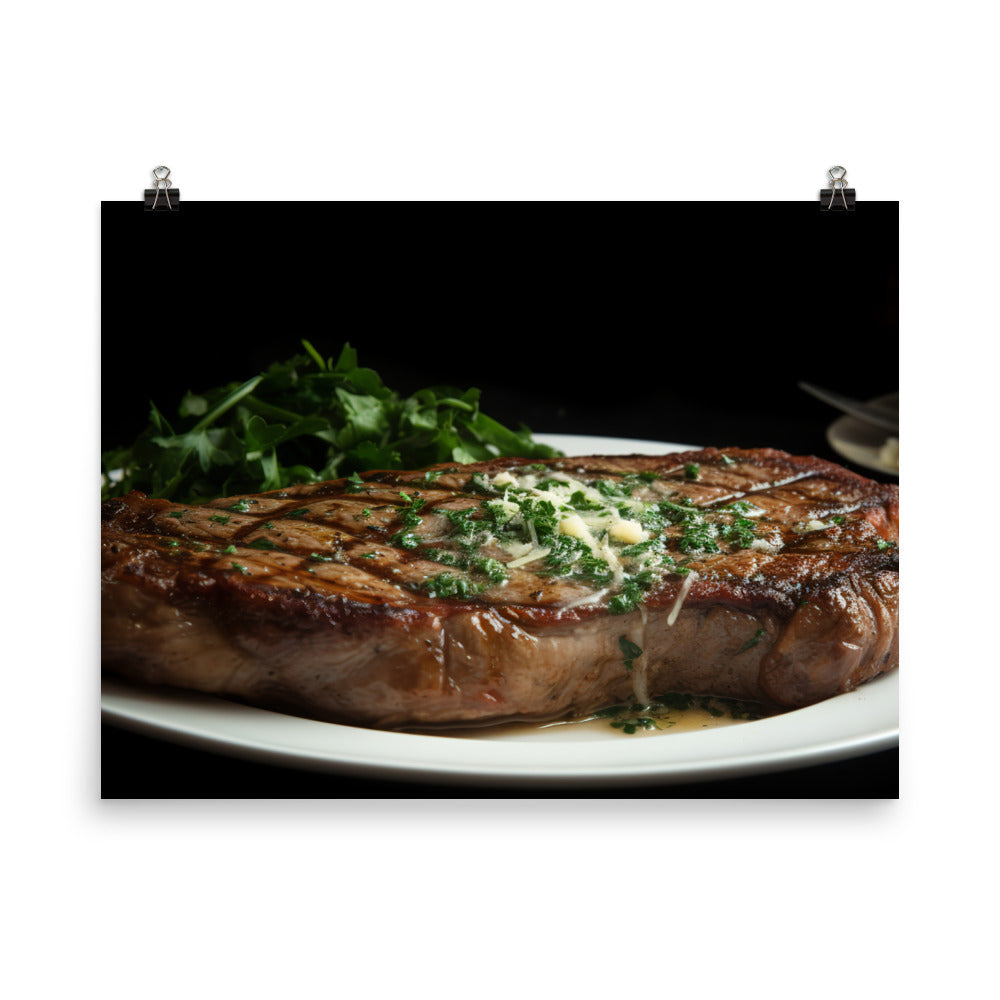 New York Strip Steak with Garlic Butter and Herbs photo paper poster - Posterfy.AI