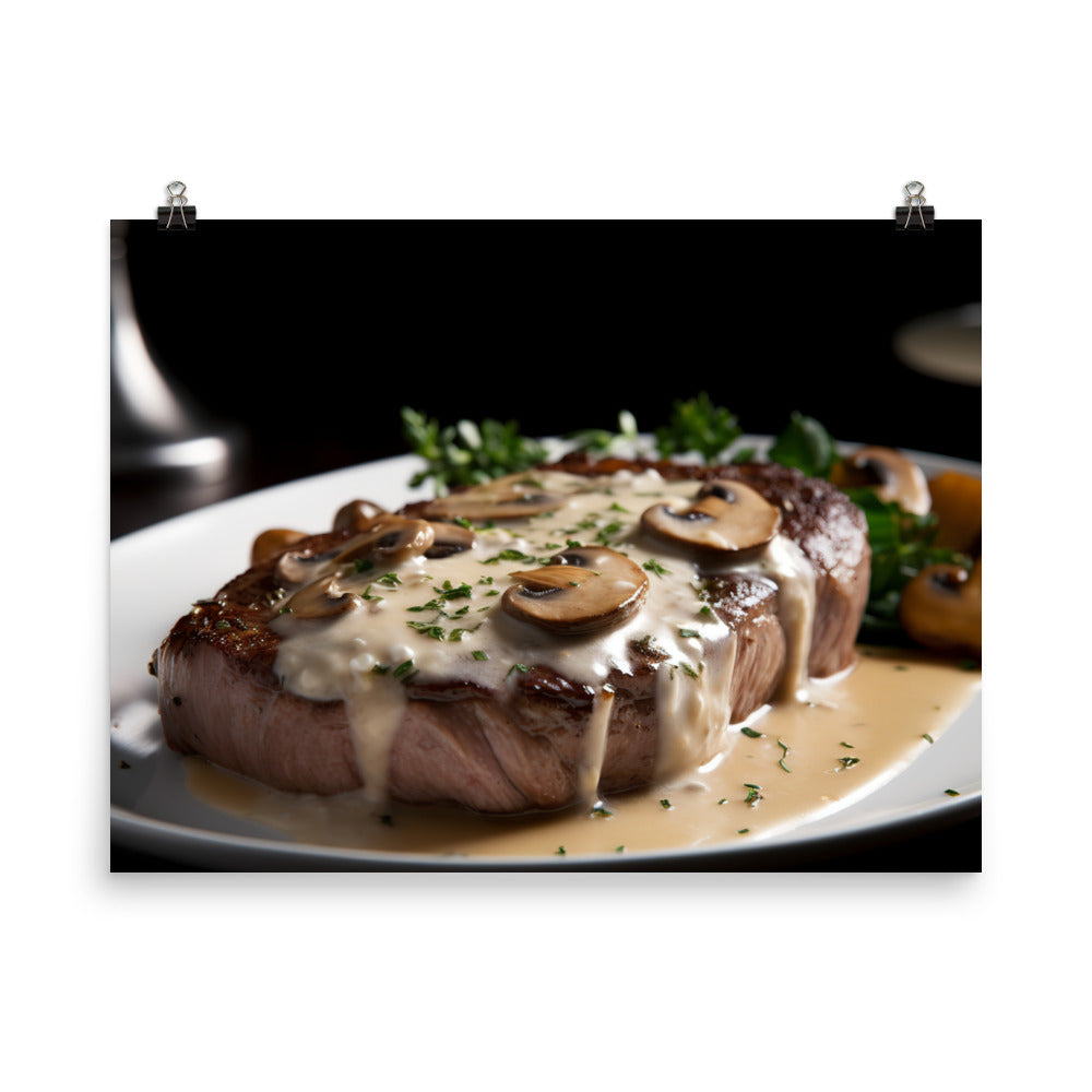 New York Strip Steak with Creamy Mushroom Sauce photo paper poster - Posterfy.AI