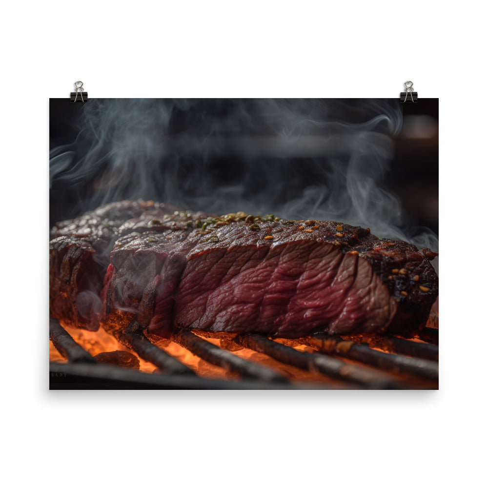 Juicy Hanger Steak on the Grill photo paper poster - Posterfy.AI