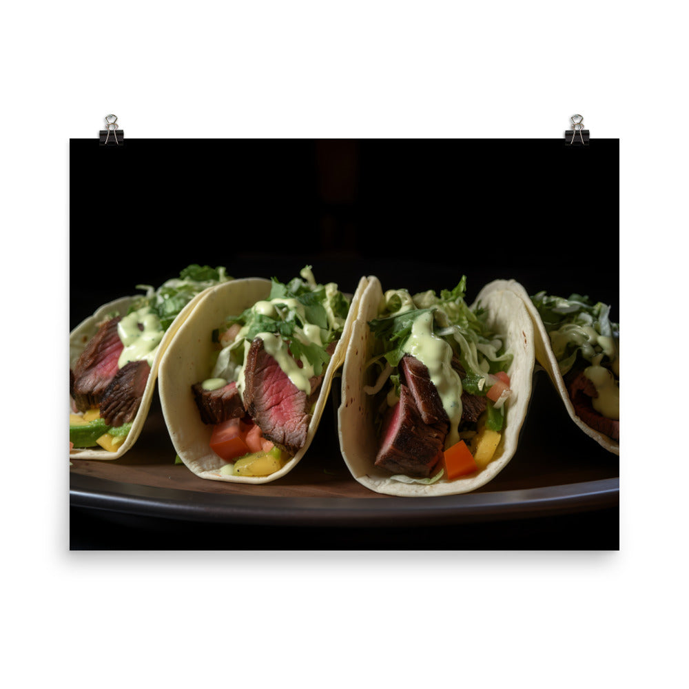 Hanger Steak Tacos with Cilantro Lime Sauce photo paper poster - Posterfy.AI