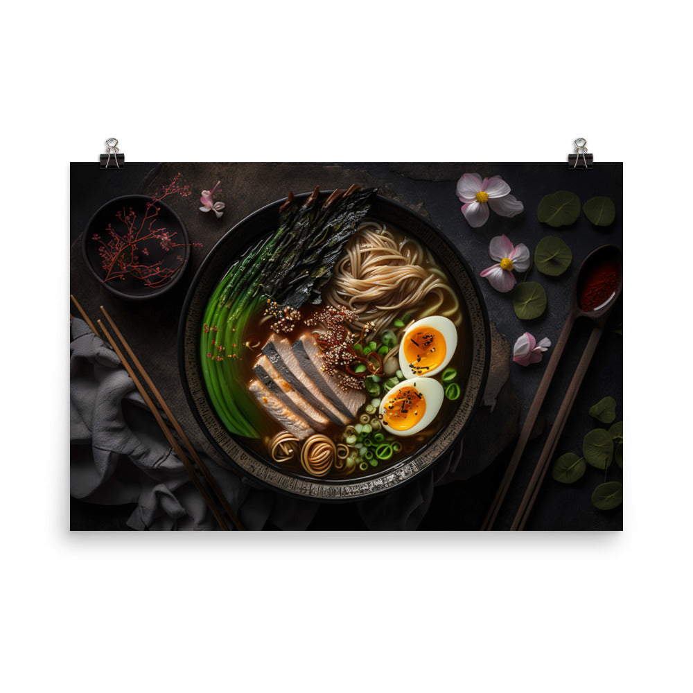 A steaming bowl of rich and savory tonkotsu ramen photo paper poster - Posterfy.AI