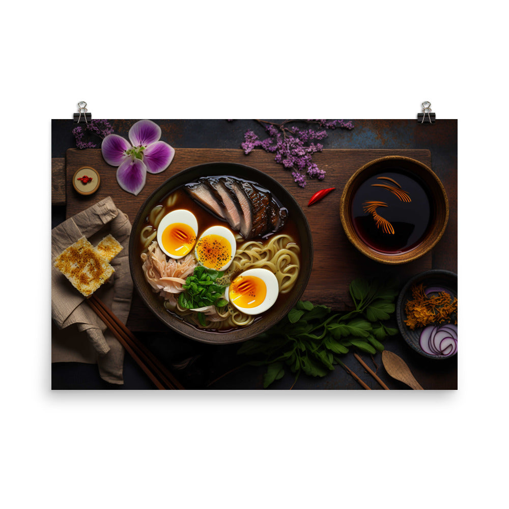 A steaming bowl of rich and savory tonkotsu ramen photo paper poster - Posterfy.AI