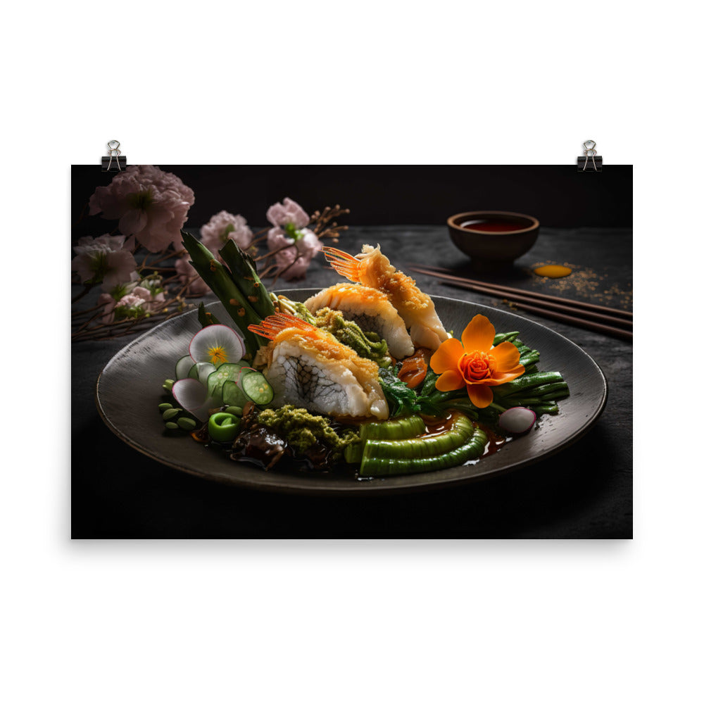 A plate of crispy and golden tempura photo paper poster - Posterfy.AI