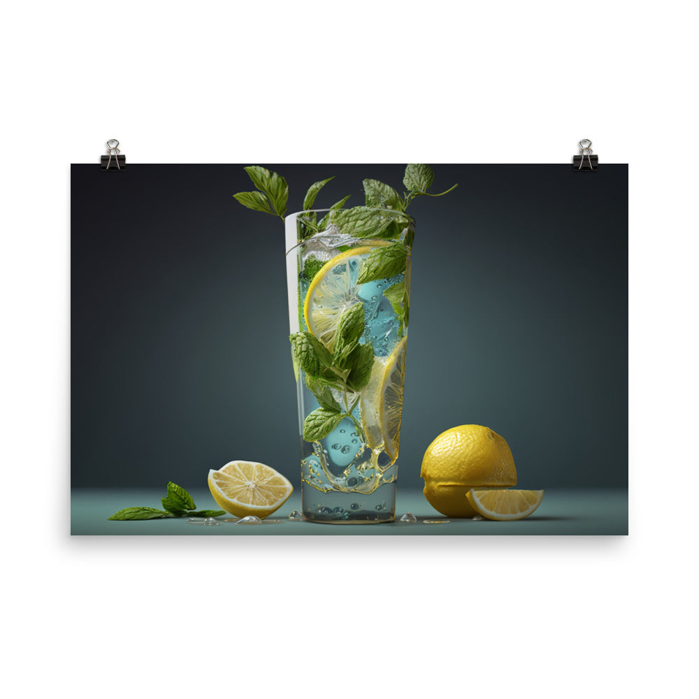 A tall glass of sparkling lemonade photo paper poster - Posterfy.AI