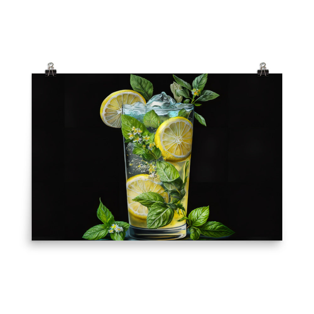 A tall glass of sparkling lemonade photo paper poster - Posterfy.AI