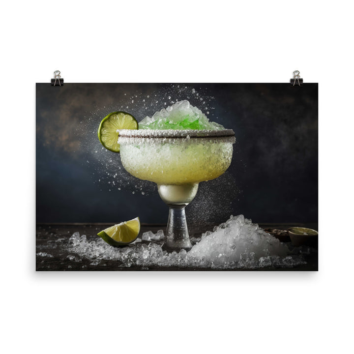 A margarita cocktail with salt rimmed glass photo paper poster - Posterfy.AI