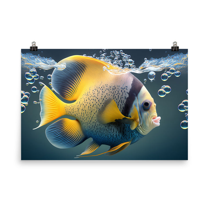 A majestic angelfish gliding gracefully through a sea of bubbles photo paper poster - Posterfy.AI